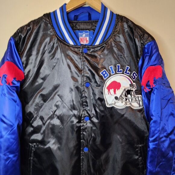 Buffalo Bills Jacket Satin Bomber Coat NFL Team Varsity Button NFL Mens Large - Picture 9 of 11